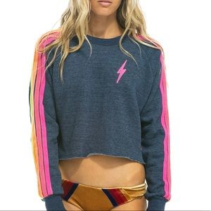 Aviator Nation Bolt Embroidery Classic Cropped Crew Sweatshirt